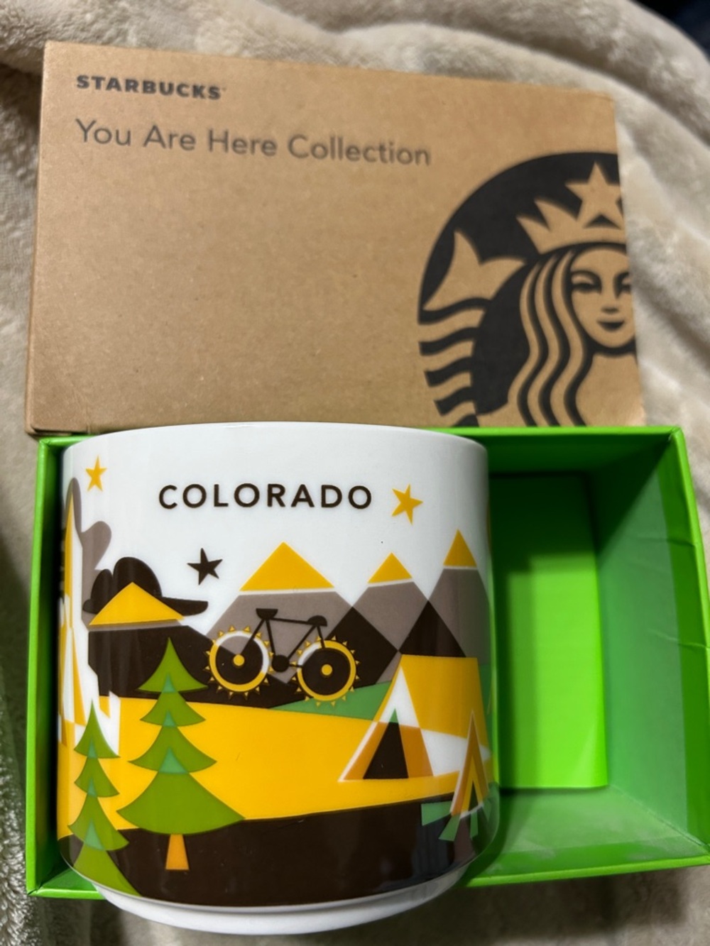Starbucks Colorado Mug - White with Yellow & Green You Are Here Collection